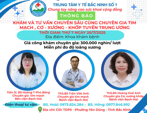 Khám tim mạch - cơ - xương khớp cùng chuyên gia Bệnh viện Bạch Mai tại Trung tâm y tế Bắc Ninh số 1